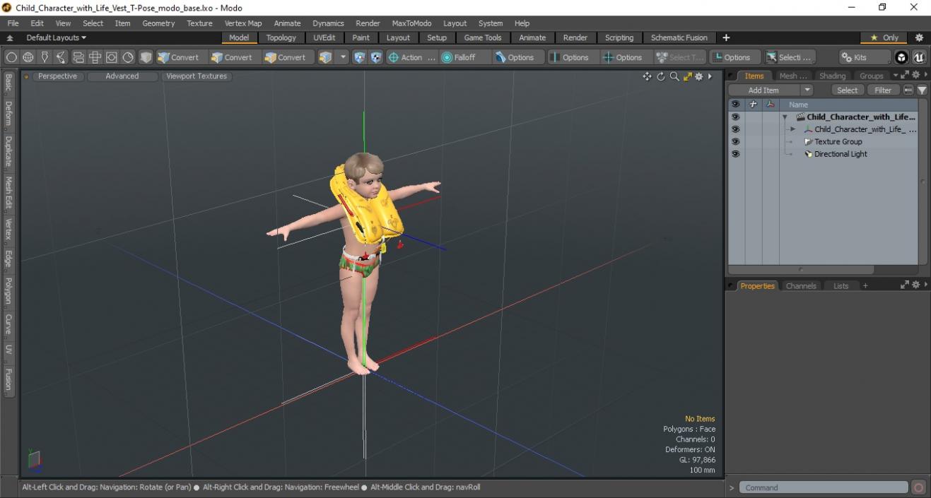 Child Character with Life Vest T-Pose 3D