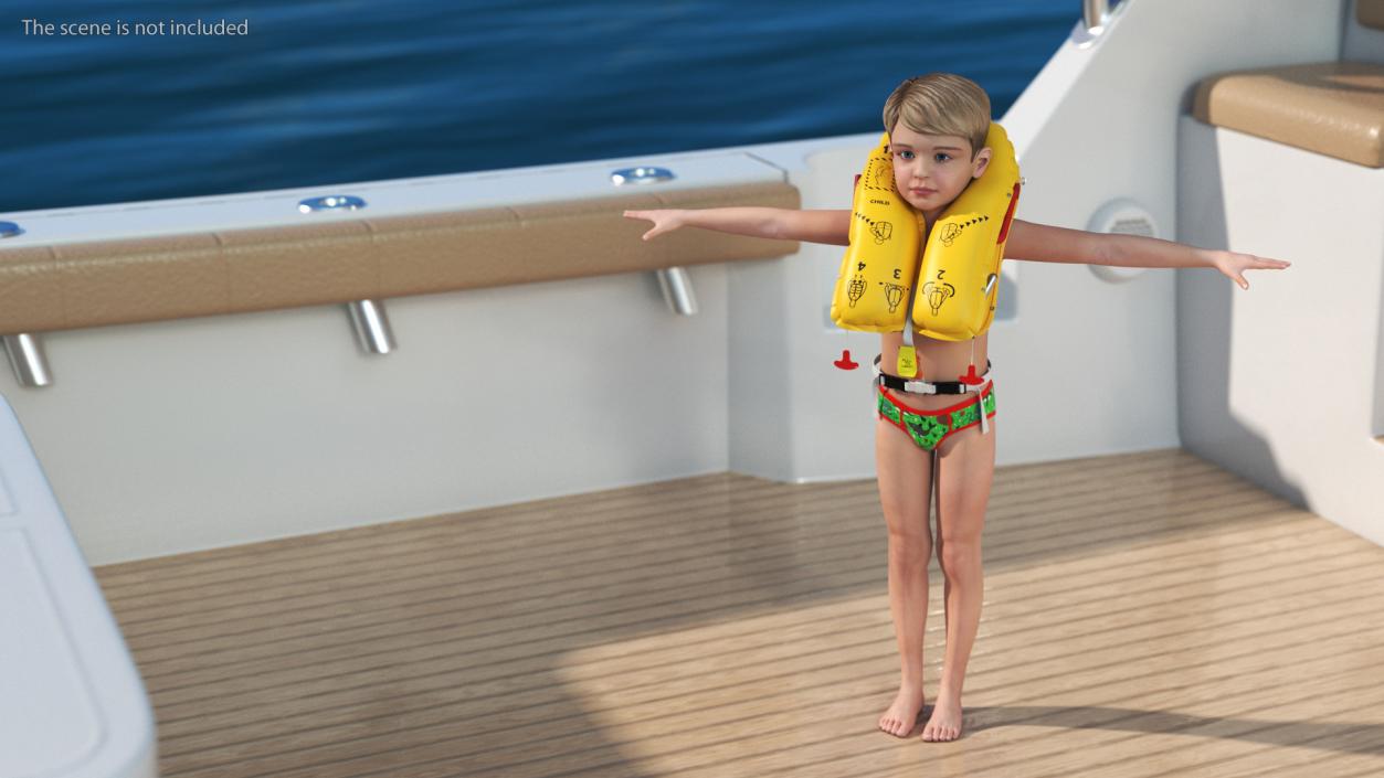 Child Character with Life Vest T-Pose 3D