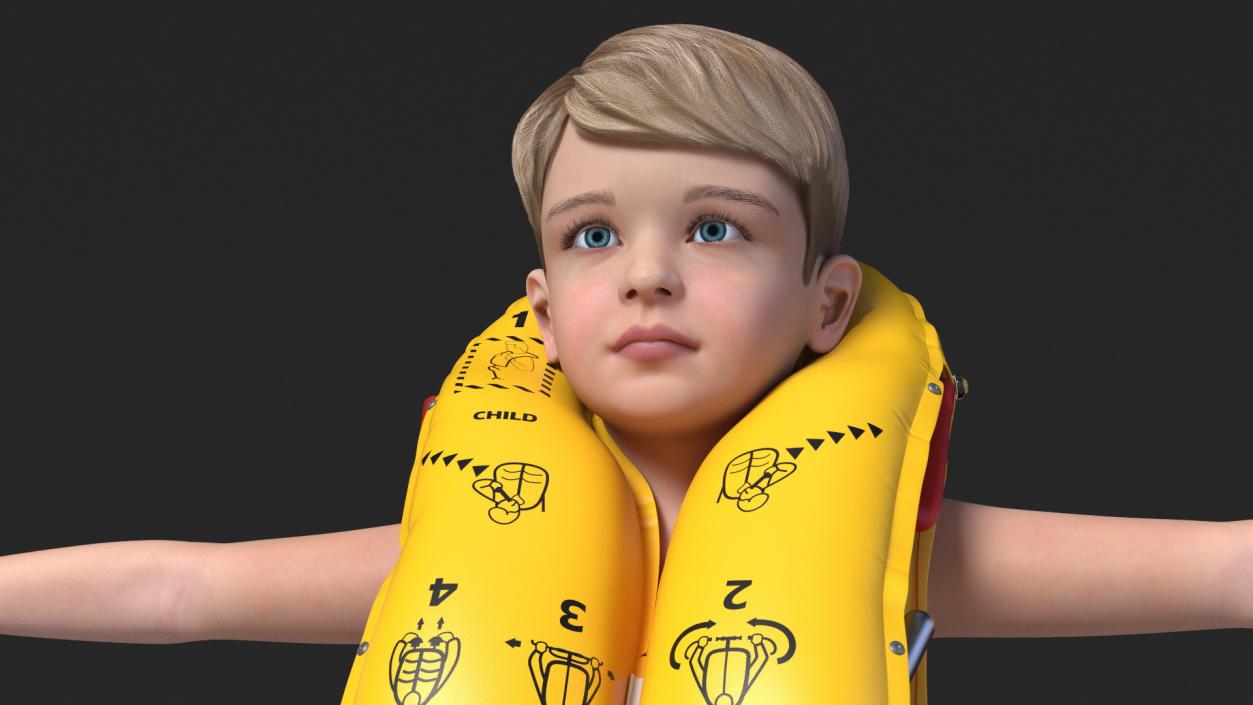 Child Character with Life Vest T-Pose 3D