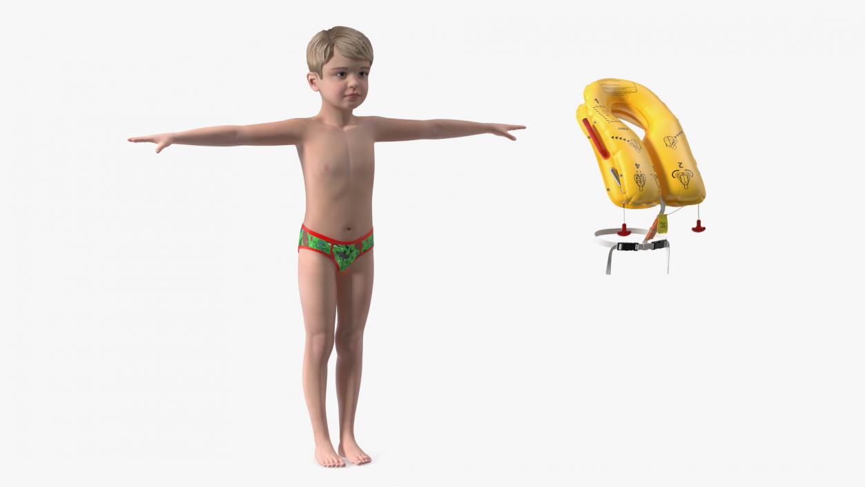 Child Character with Life Vest T-Pose 3D