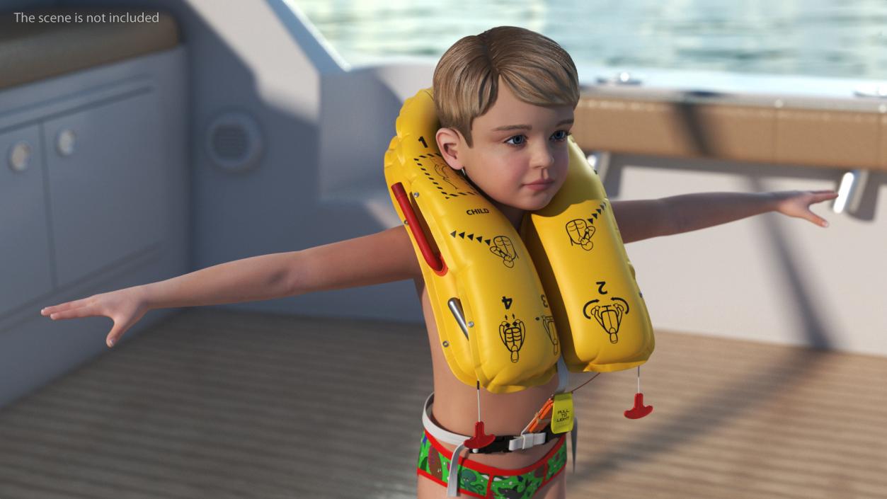 Child Character with Life Vest T-Pose 3D