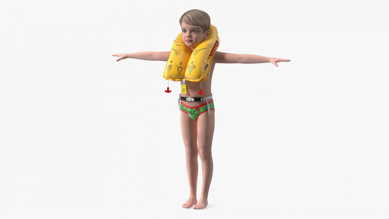 Child Character with Life Vest T-Pose 3D