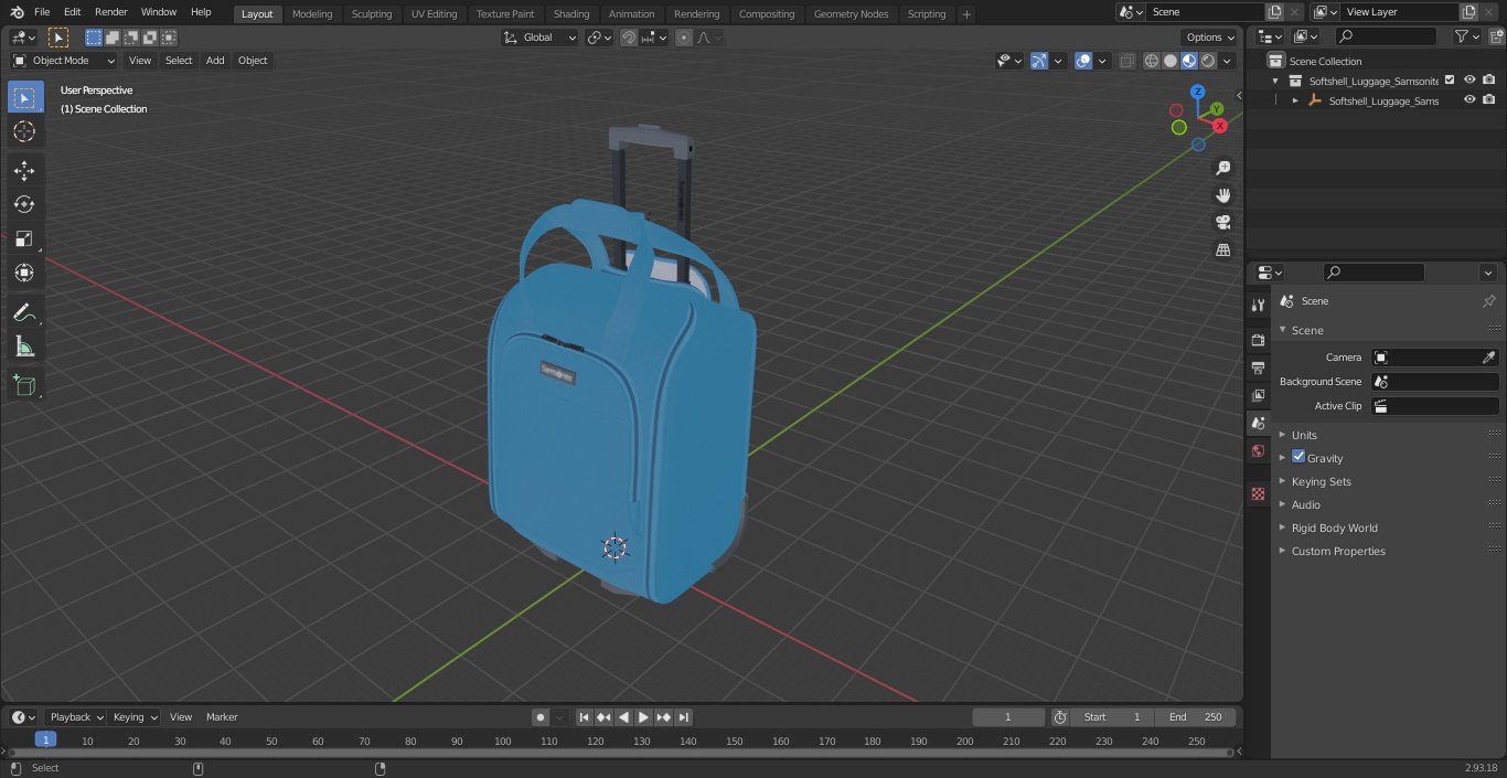 Softshell Luggage Samsonite Blue 3D