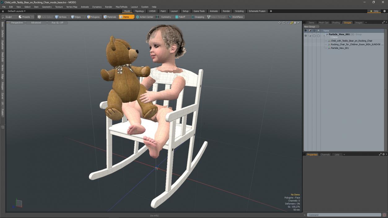 3D Child with Teddy Bear on Rocking Chair model