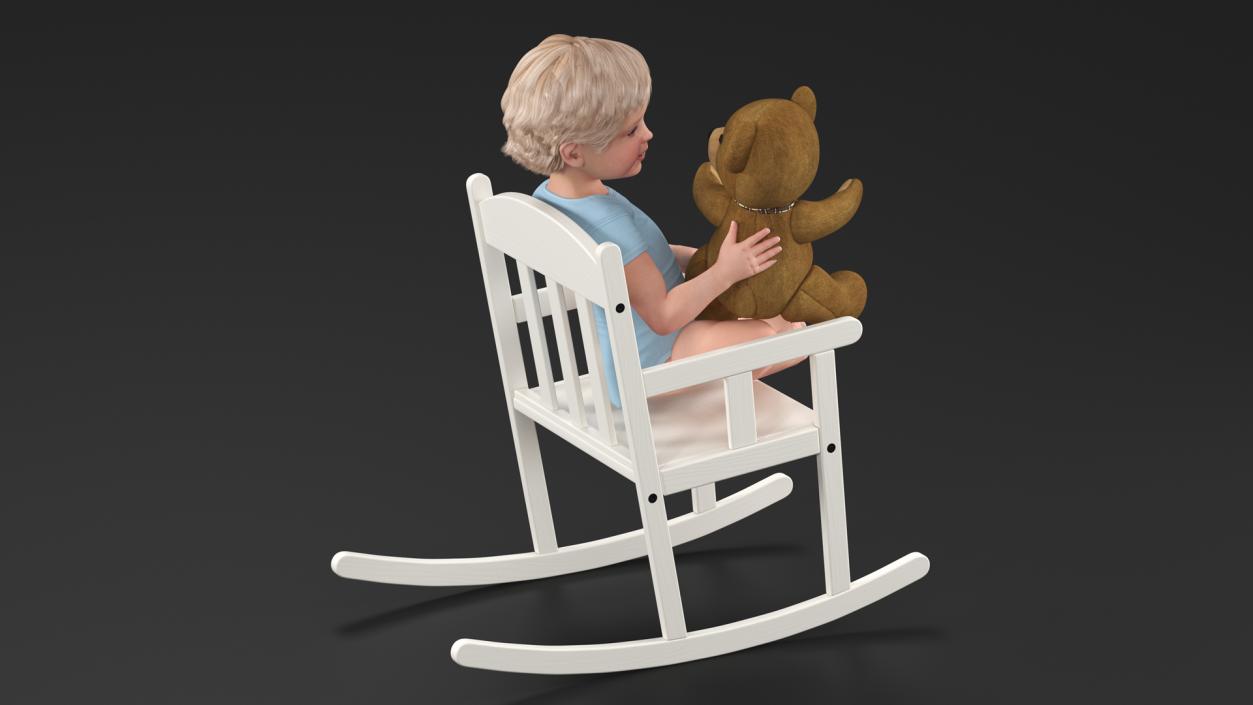 3D Child with Teddy Bear on Rocking Chair model