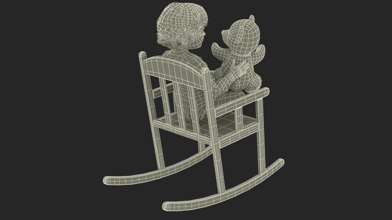 3D Child with Teddy Bear on Rocking Chair model