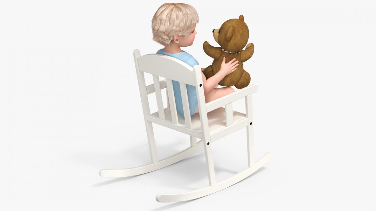 3D Child with Teddy Bear on Rocking Chair model