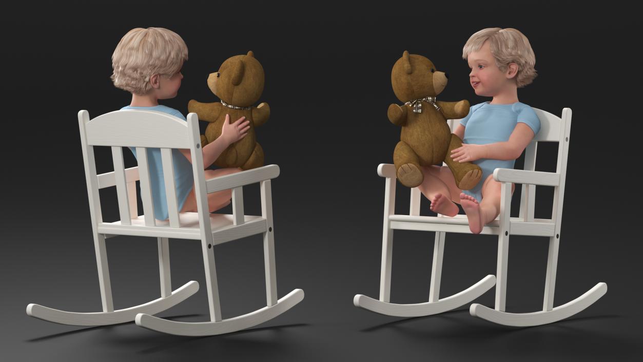 3D Child with Teddy Bear on Rocking Chair model