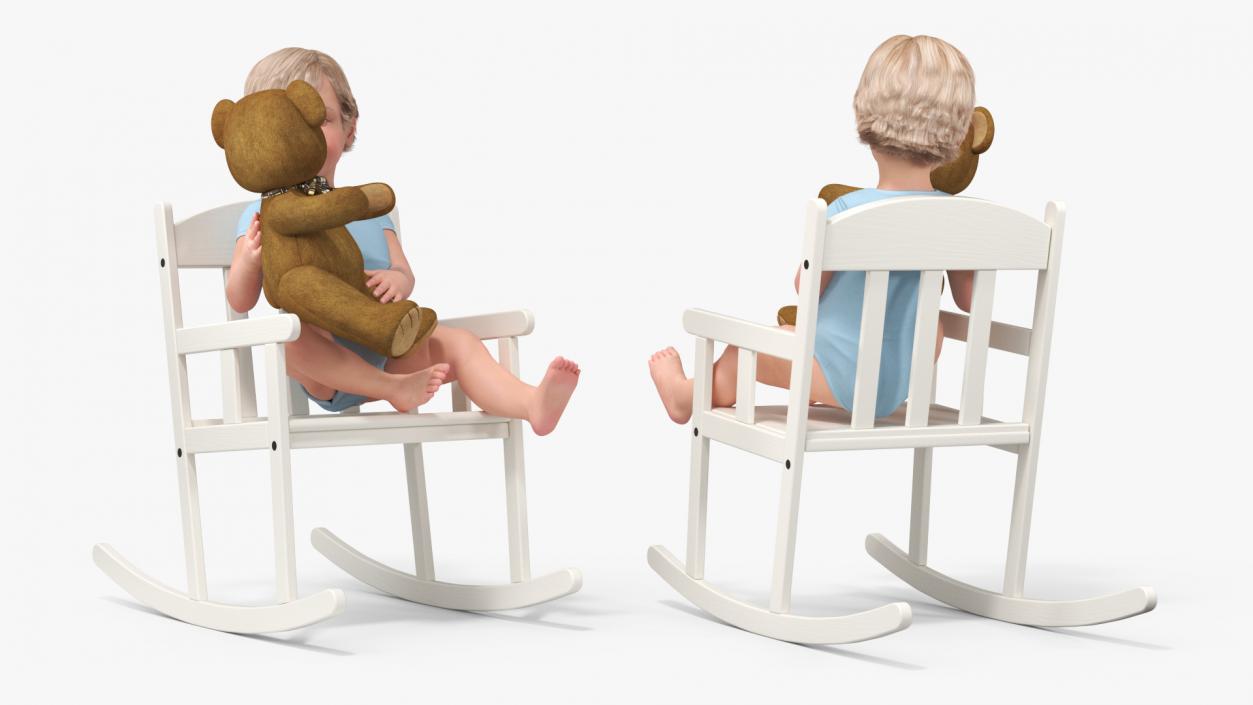 3D Child with Teddy Bear on Rocking Chair model