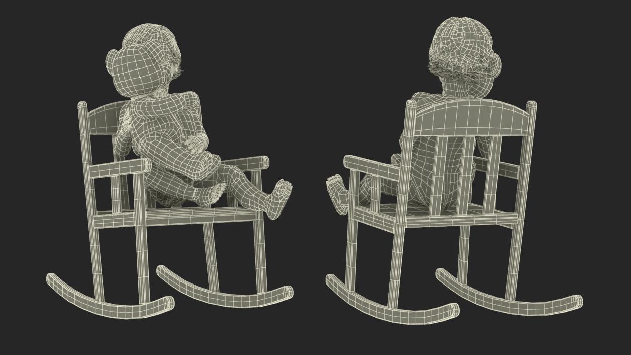 3D Child with Teddy Bear on Rocking Chair model