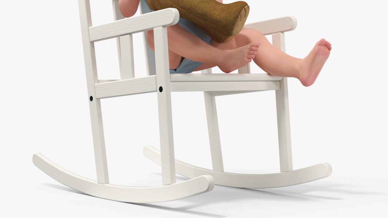 3D Child with Teddy Bear on Rocking Chair model