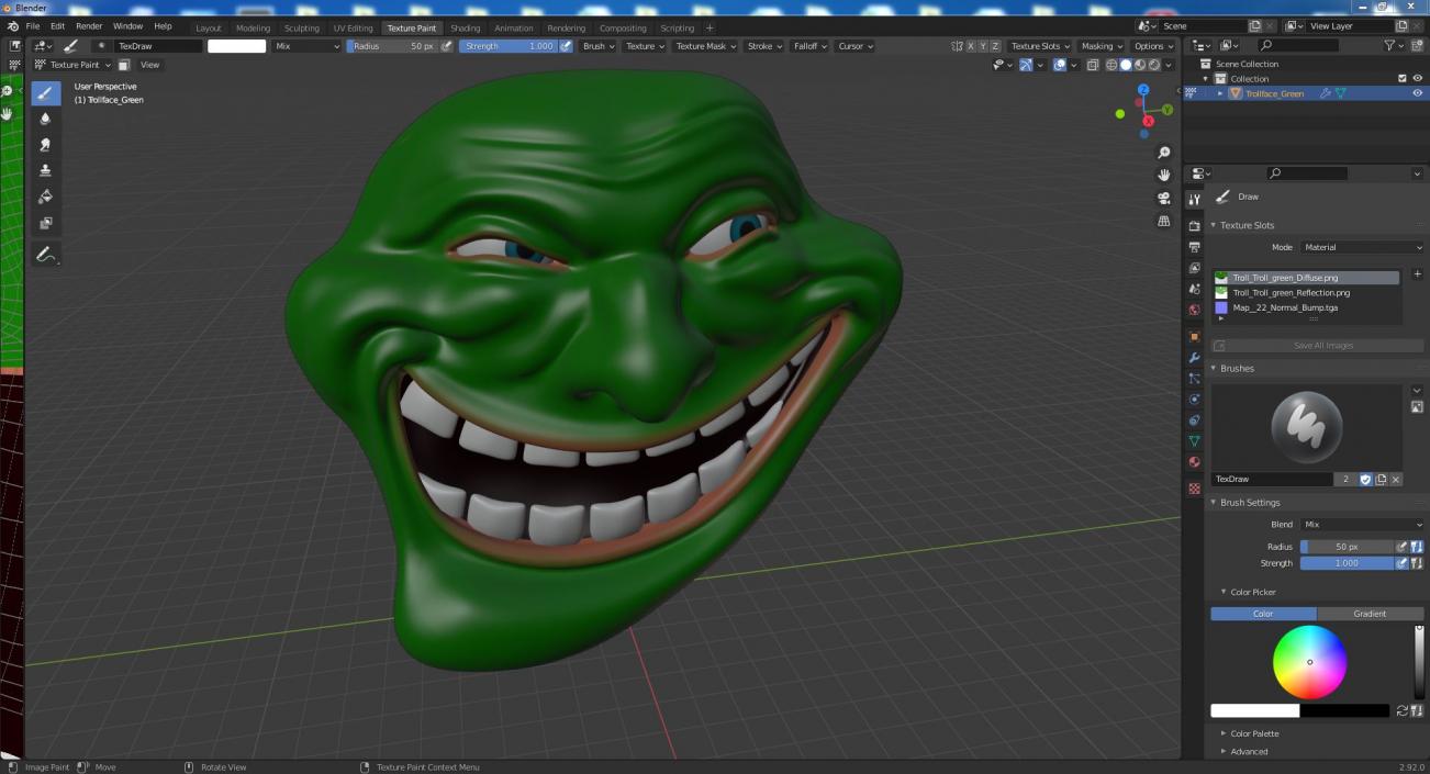 3D model Trollface Green