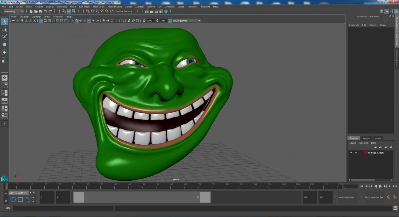 3D model Trollface Green