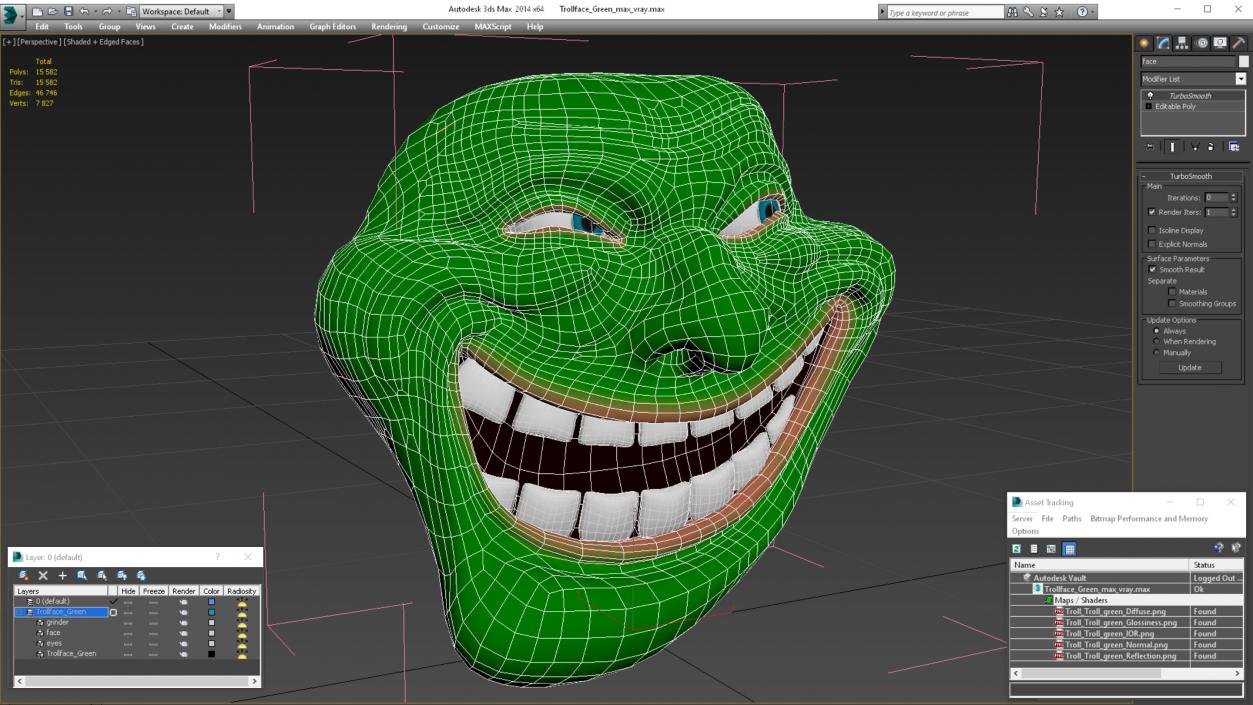 3D model Trollface Green