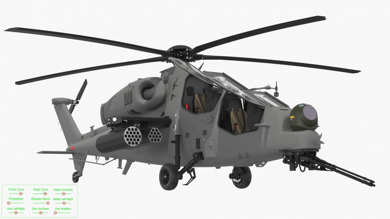 3D Combat Gray Helicopter Rigged for Cinema 4D model