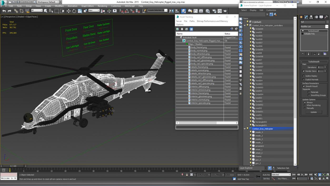 3D Combat Gray Helicopter Rigged for Cinema 4D model