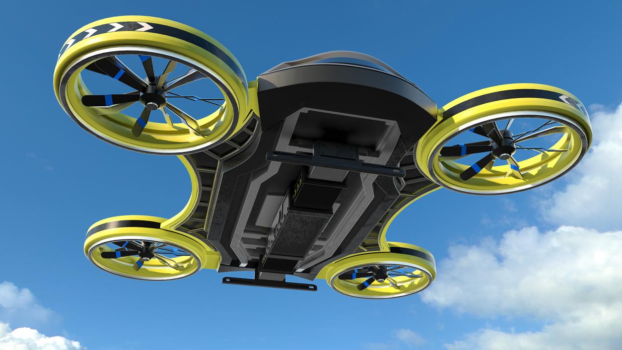 3D Yellow Cargo Quadrocopter Drone