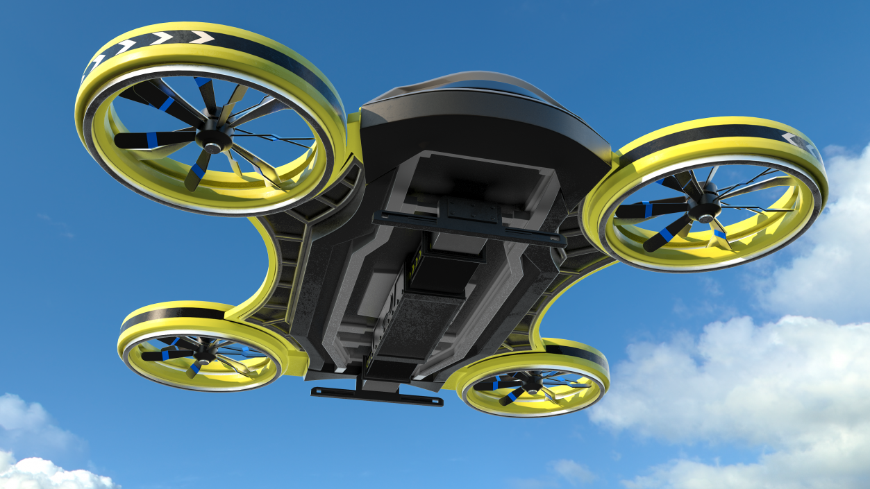 3D Yellow Cargo Quadrocopter Drone