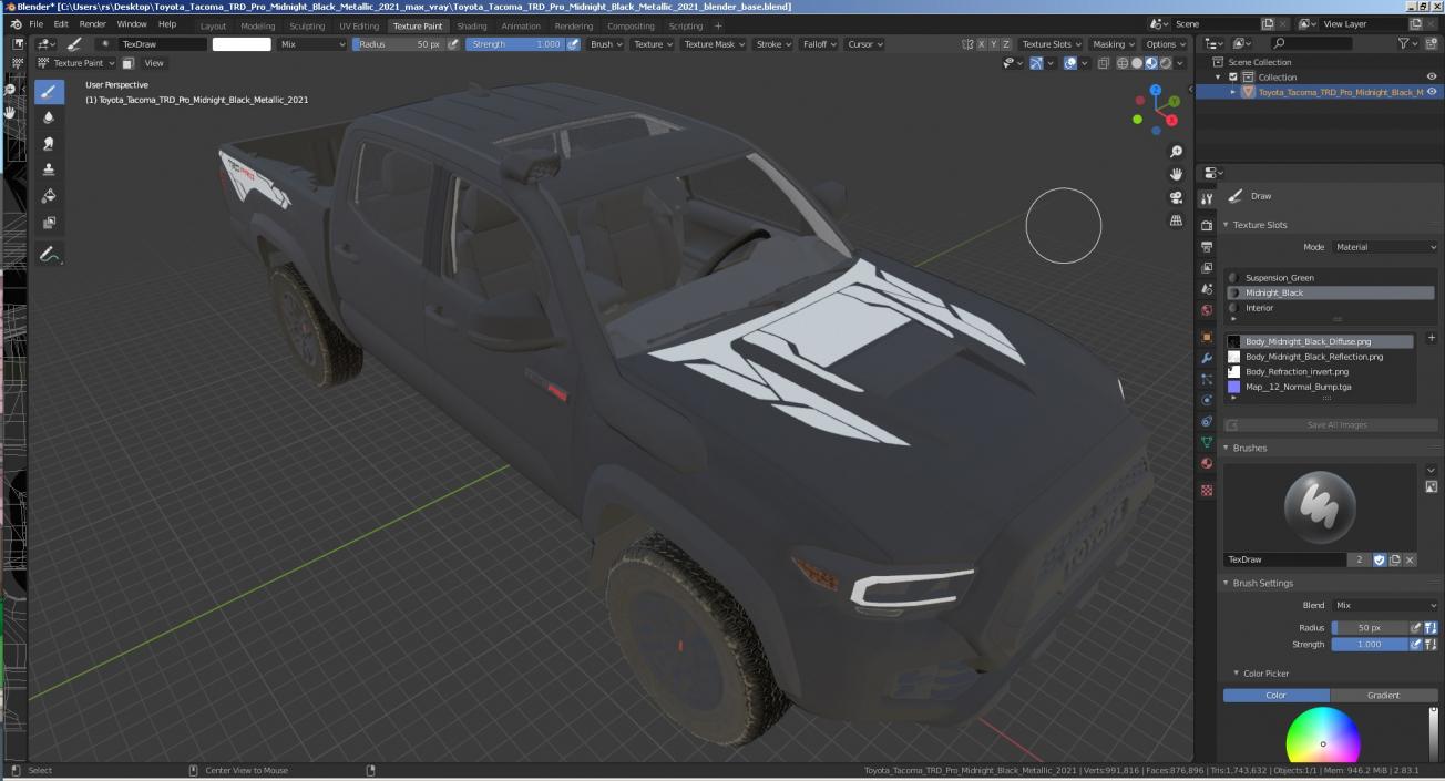 3D model Toyota Tacoma TRD Pro Midnight Black Metallic 2021