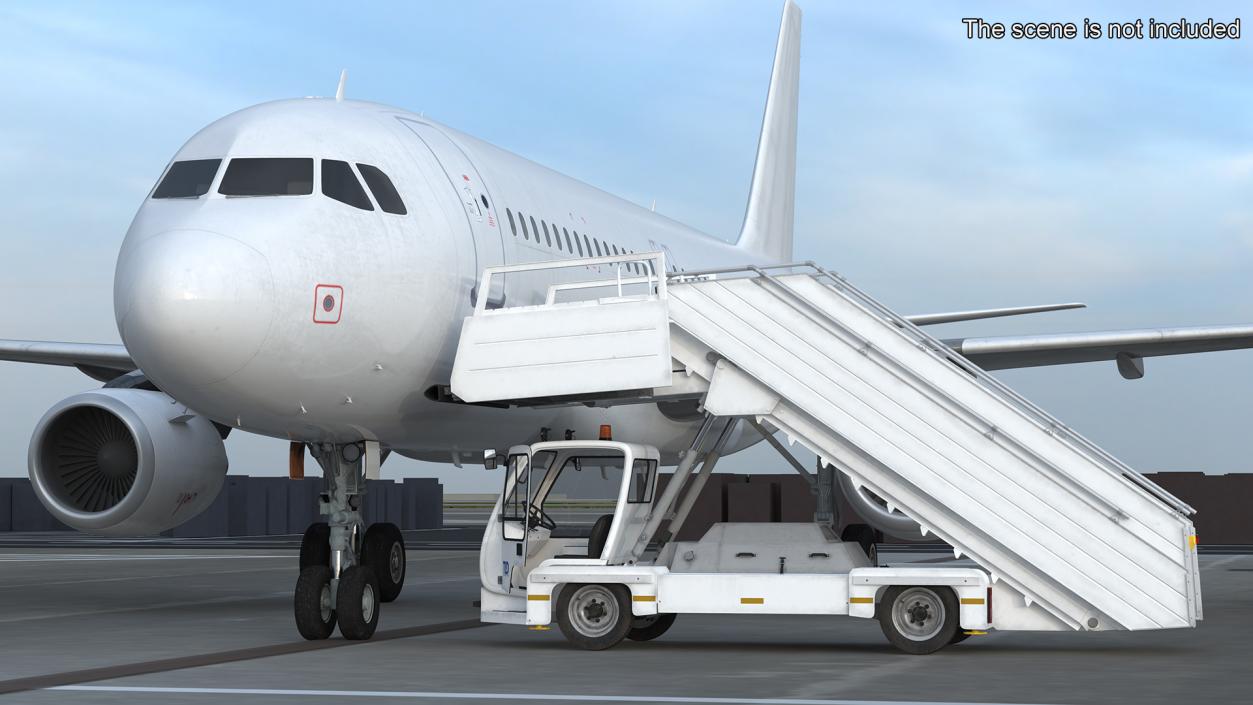 Airbus Plane with Passenger Boarding Stairs Car 3D