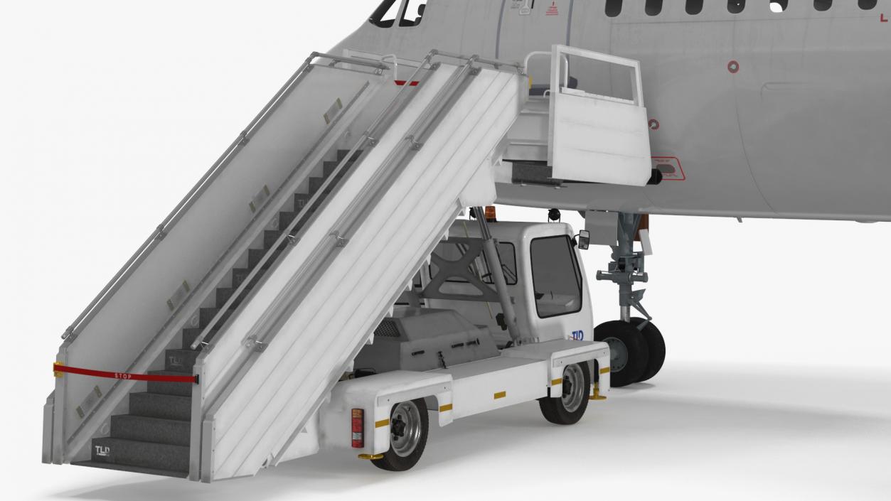 Airbus Plane with Passenger Boarding Stairs Car 3D