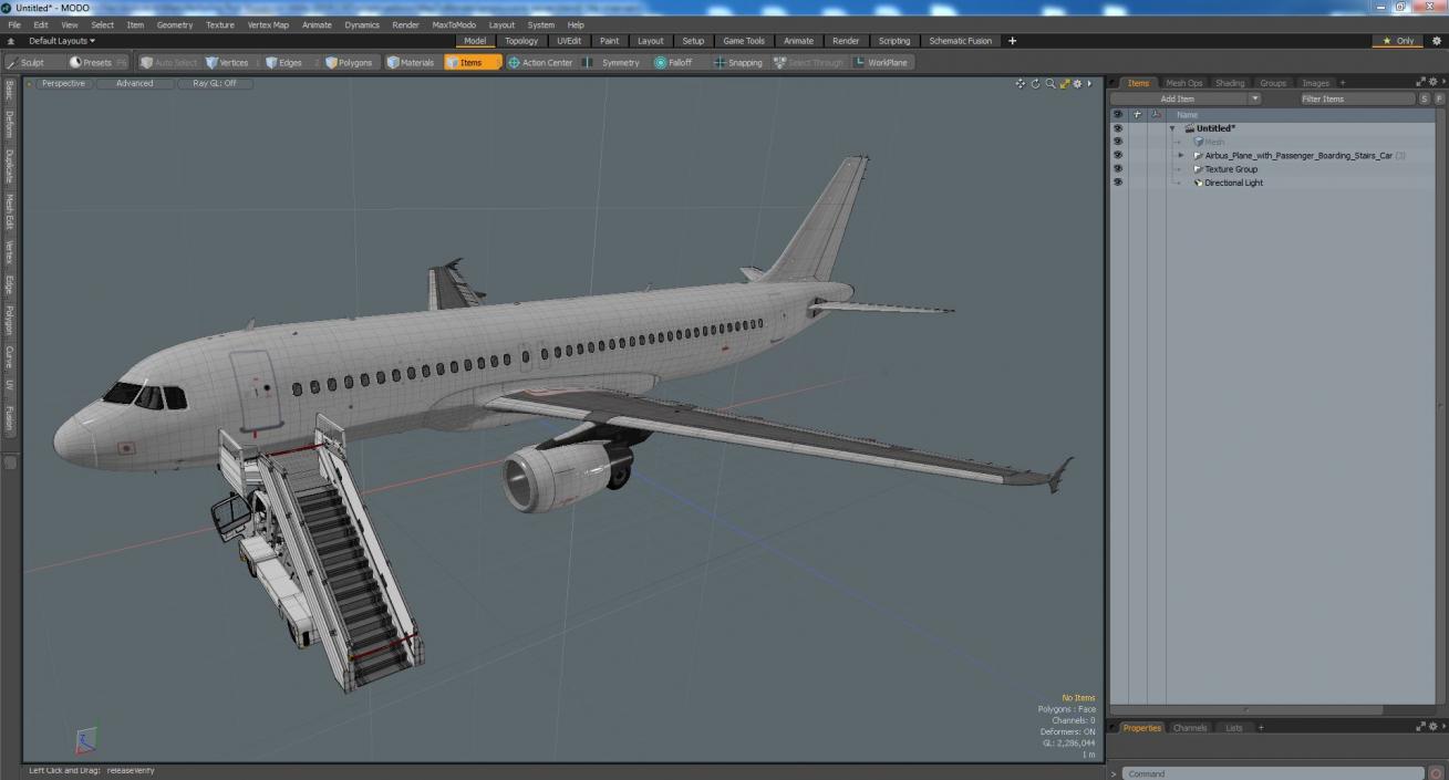 Airbus Plane with Passenger Boarding Stairs Car 3D