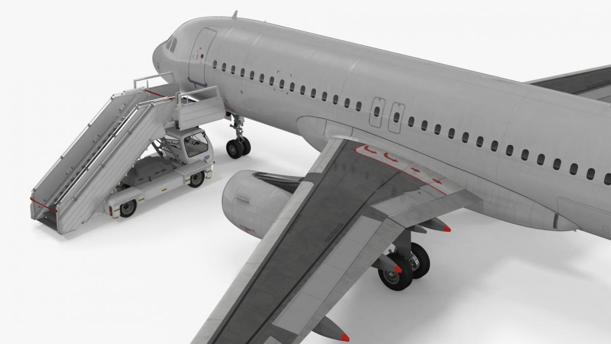 Airbus Plane with Passenger Boarding Stairs Car 3D