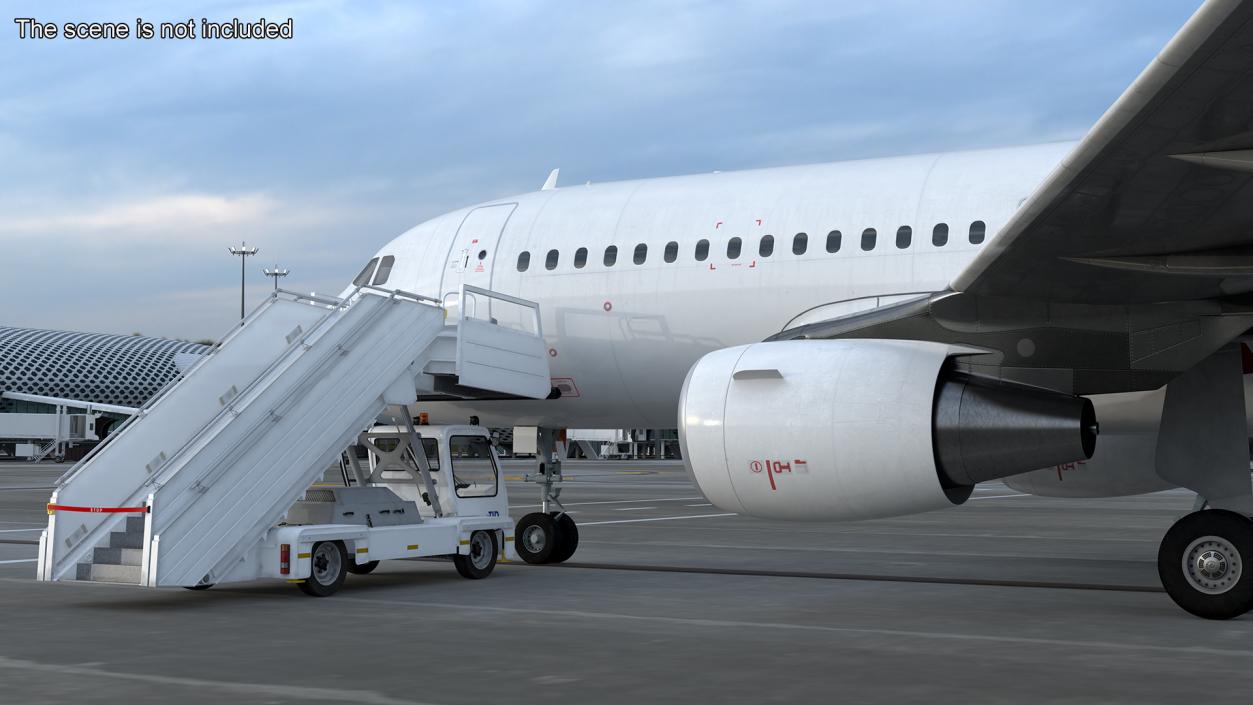 Airbus Plane with Passenger Boarding Stairs Car 3D