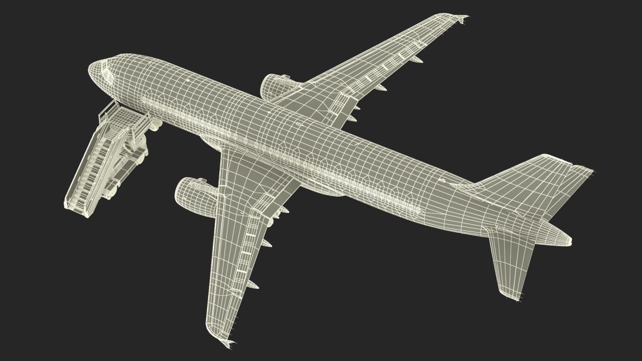 Airbus Plane with Passenger Boarding Stairs Car 3D