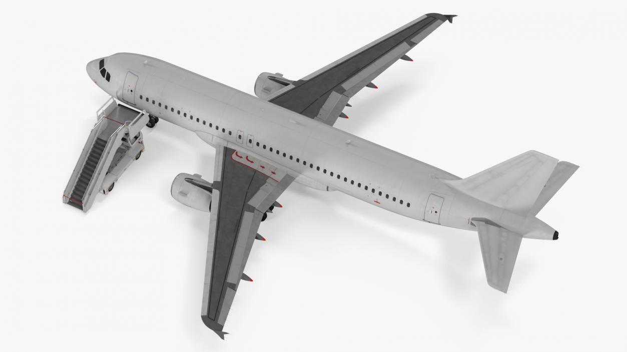 Airbus Plane with Passenger Boarding Stairs Car 3D