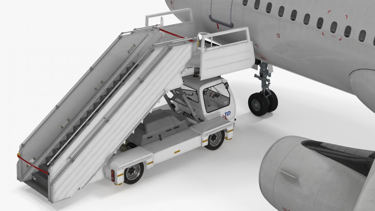 Airbus Plane with Passenger Boarding Stairs Car 3D