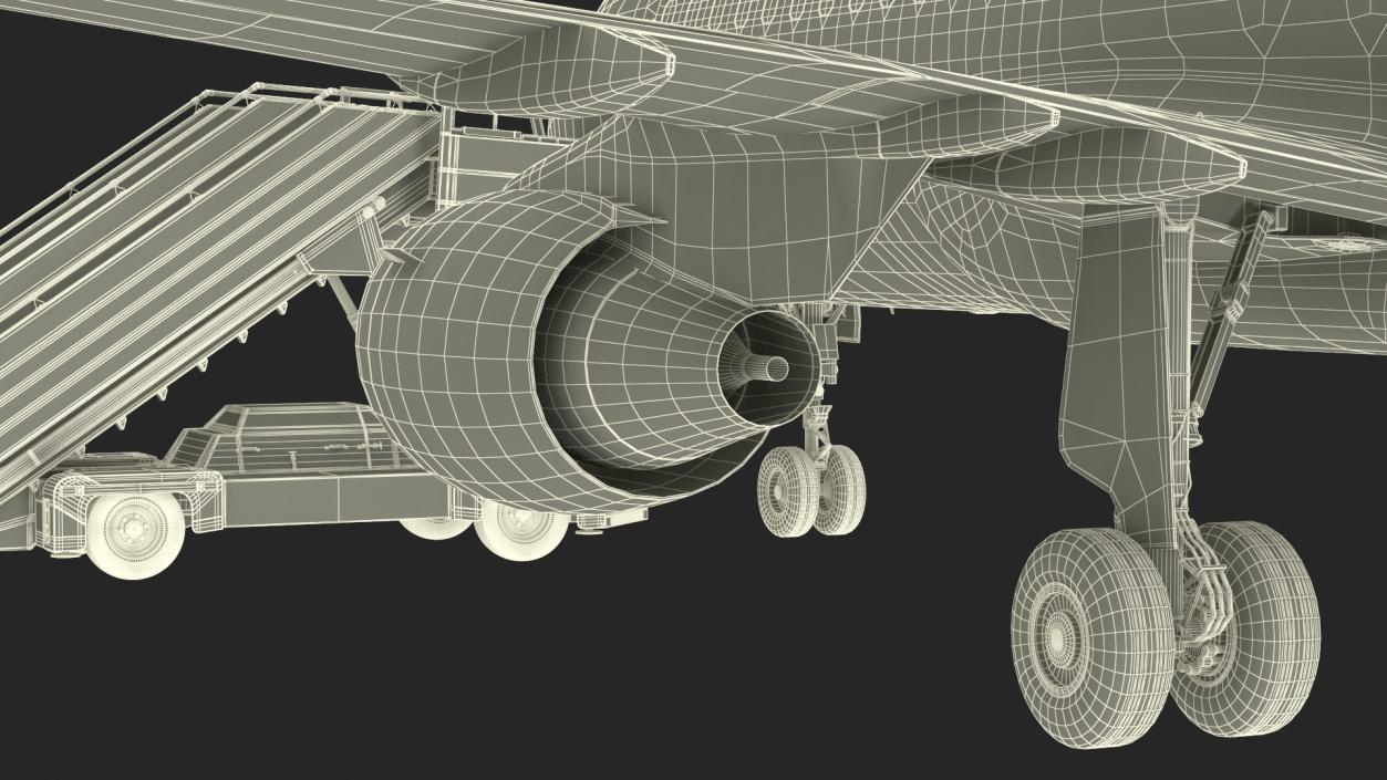 Airbus Plane with Passenger Boarding Stairs Car 3D