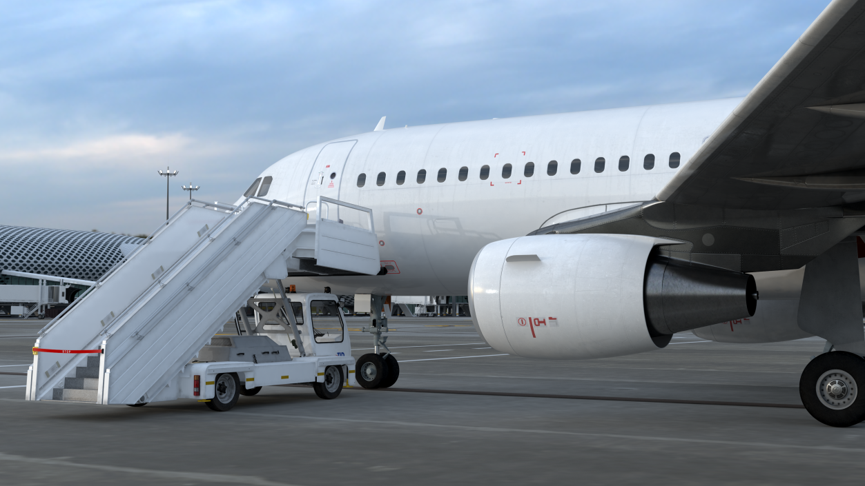 Airbus Plane with Passenger Boarding Stairs Car 3D