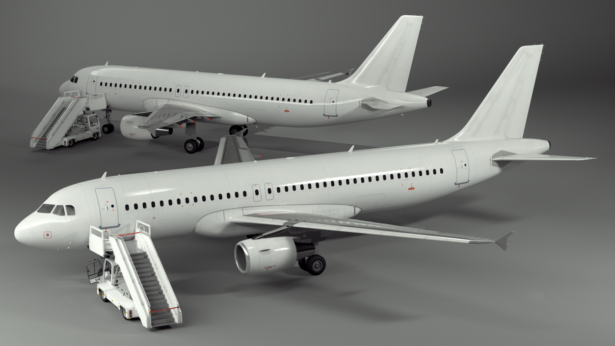 Airbus Plane with Passenger Boarding Stairs Car 3D