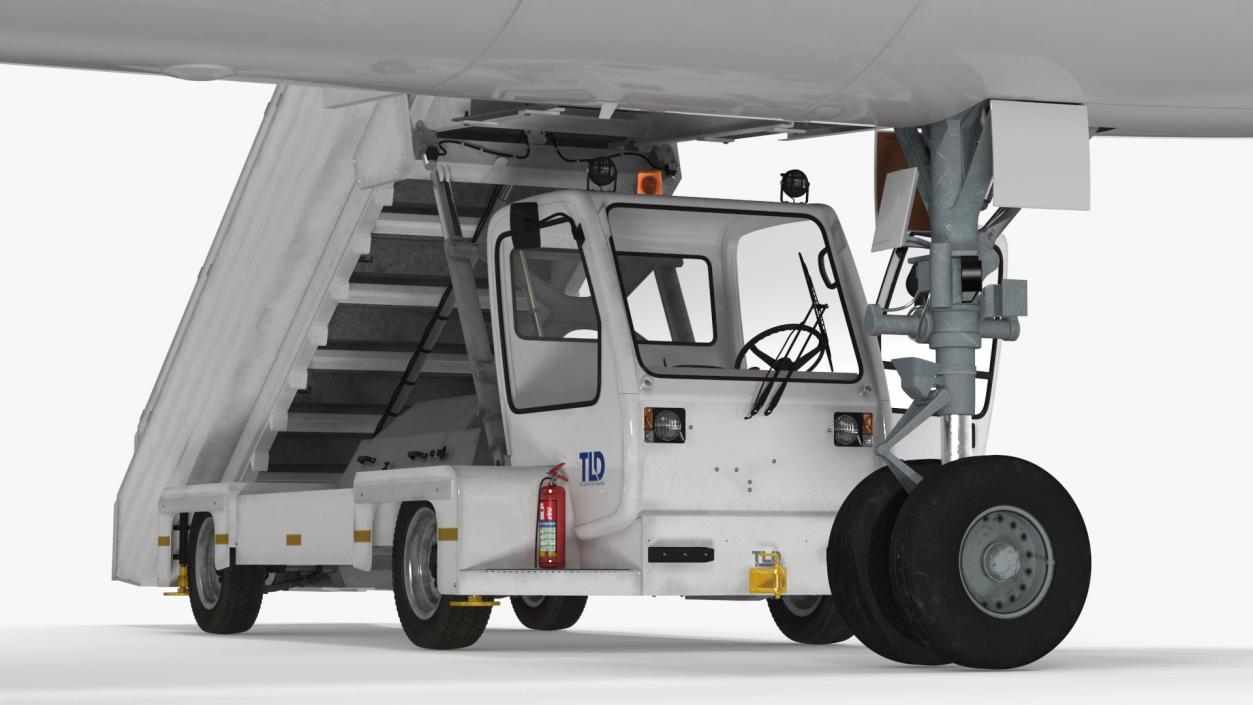 Airbus Plane with Passenger Boarding Stairs Car 3D