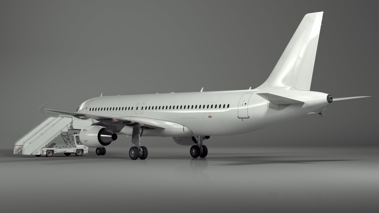 Airbus Plane with Passenger Boarding Stairs Car 3D