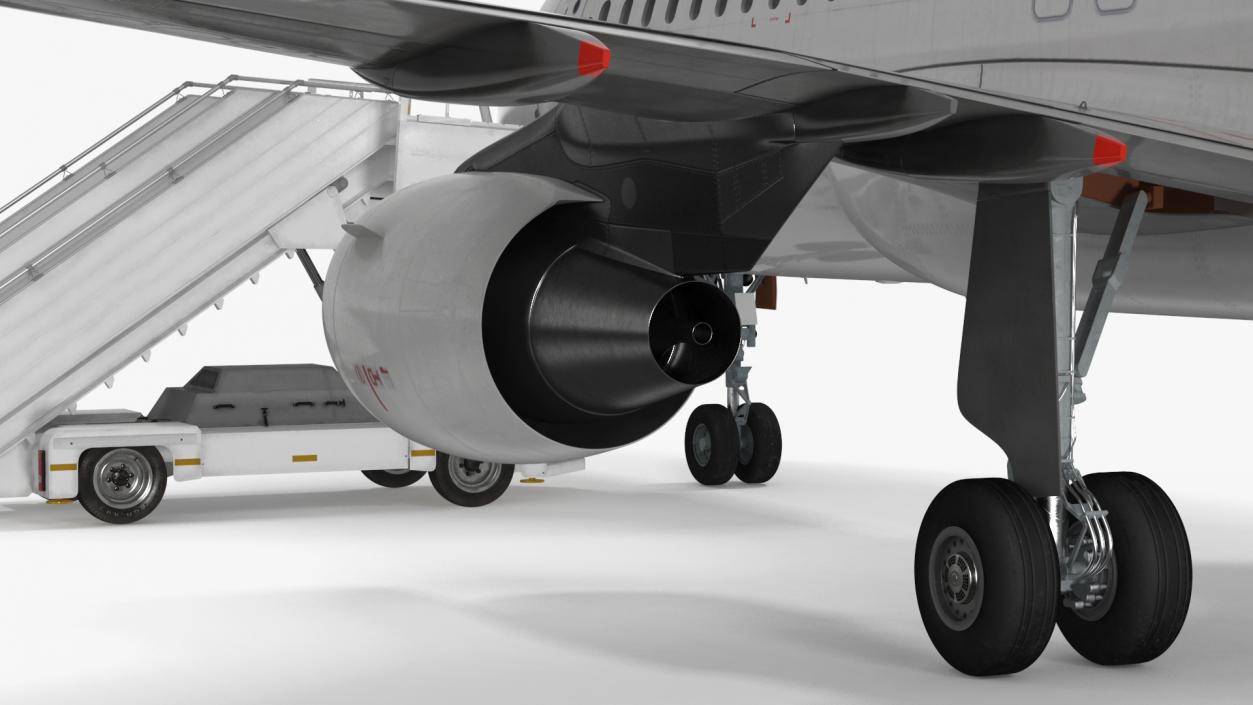 Airbus Plane with Passenger Boarding Stairs Car 3D