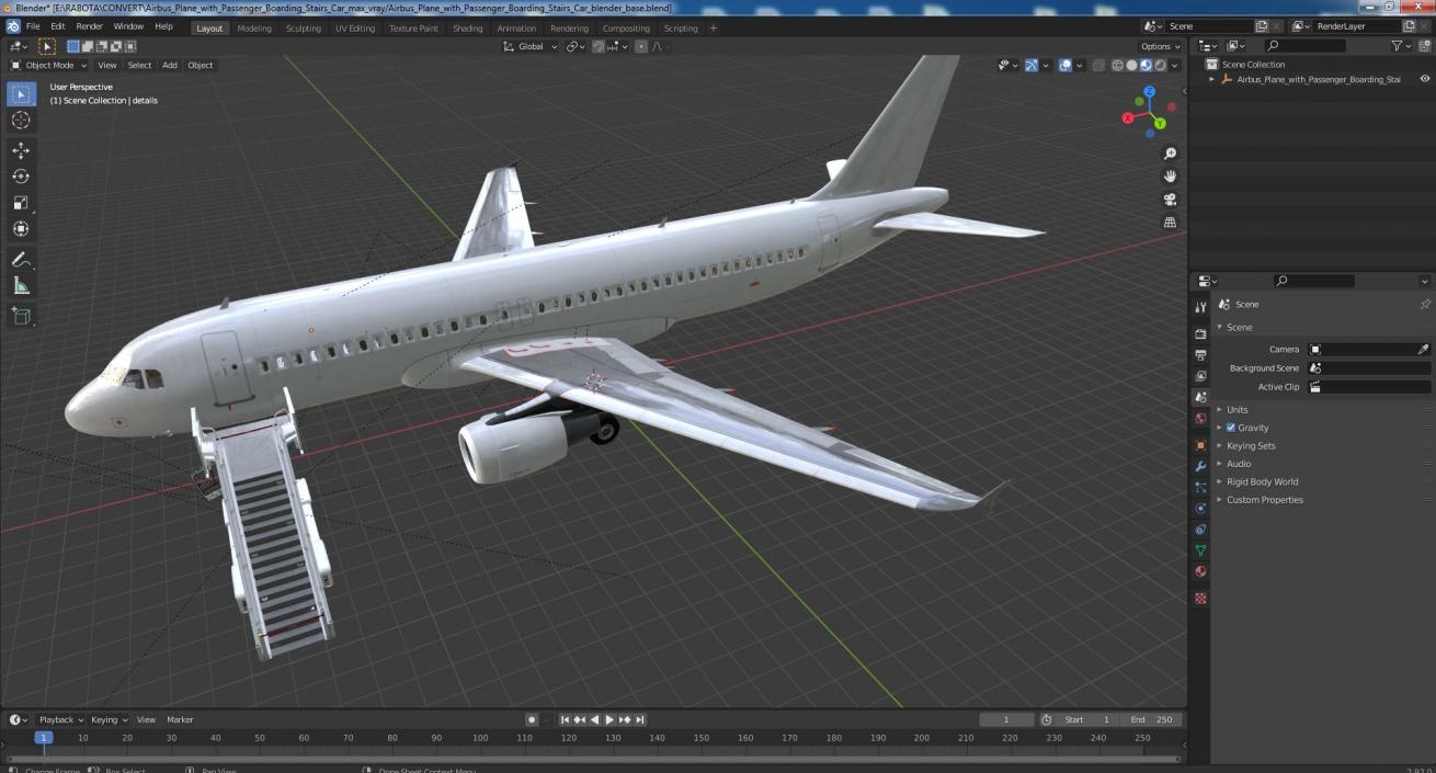 Airbus Plane with Passenger Boarding Stairs Car 3D