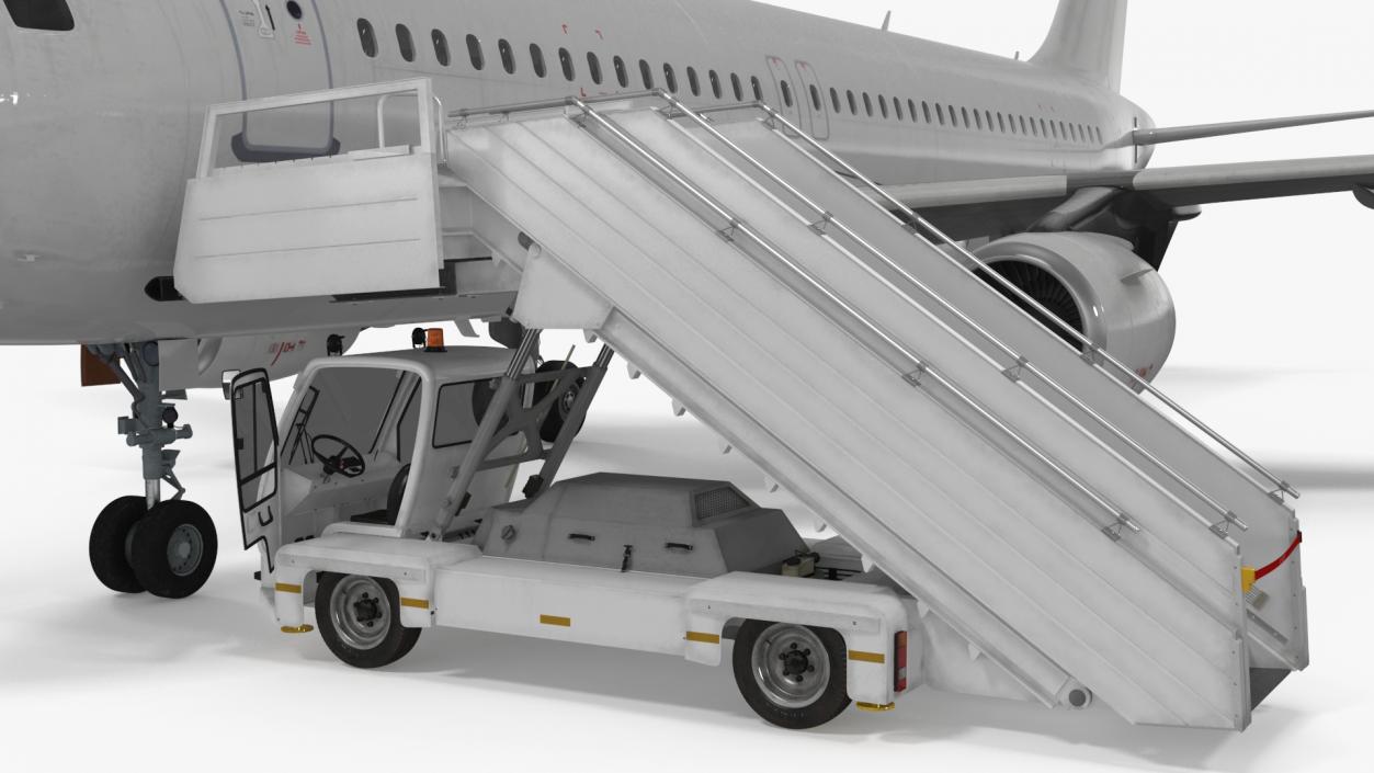 Airbus Plane with Passenger Boarding Stairs Car 3D