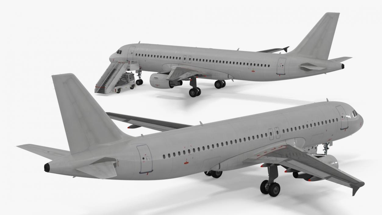 Airbus Plane with Passenger Boarding Stairs Car 3D