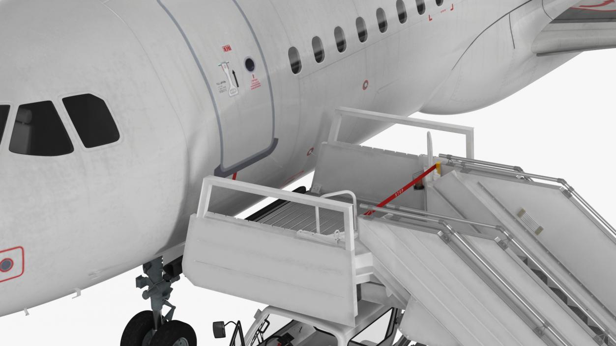 Airbus Plane with Passenger Boarding Stairs Car 3D