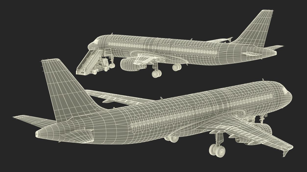 Airbus Plane with Passenger Boarding Stairs Car 3D