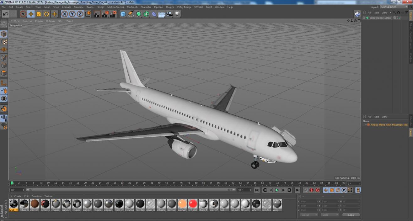 Airbus Plane with Passenger Boarding Stairs Car 3D