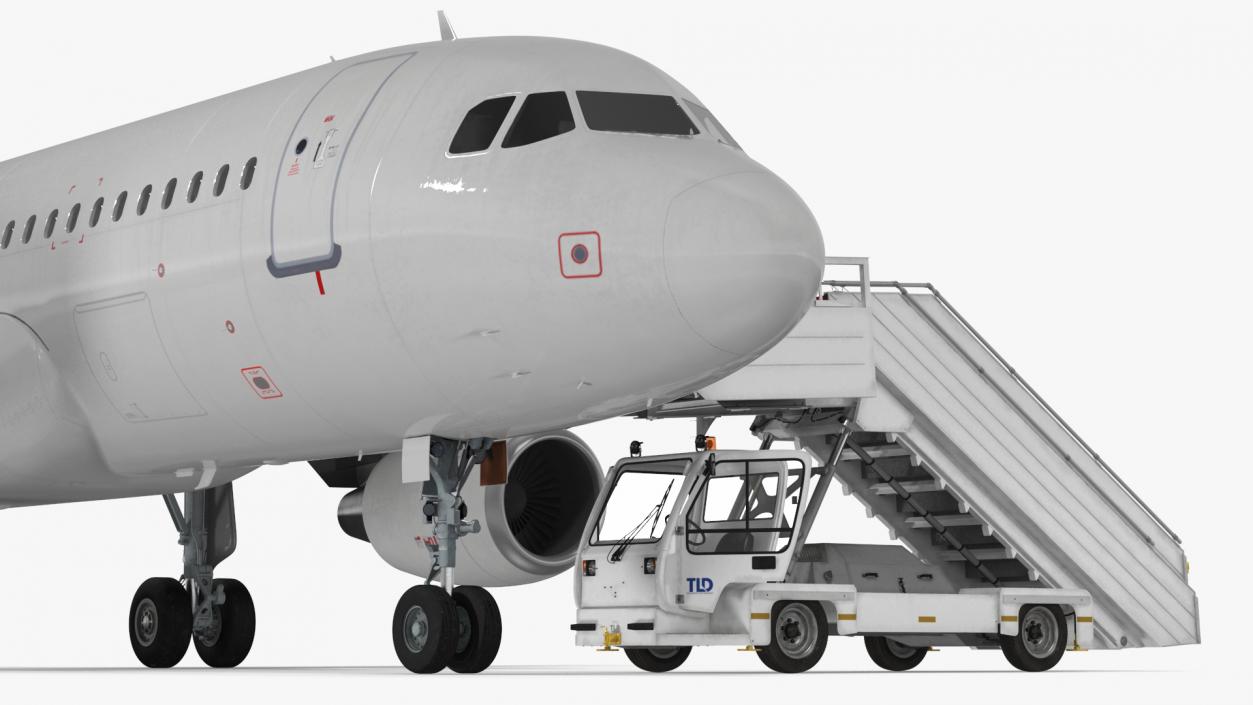 Airbus Plane with Passenger Boarding Stairs Car 3D