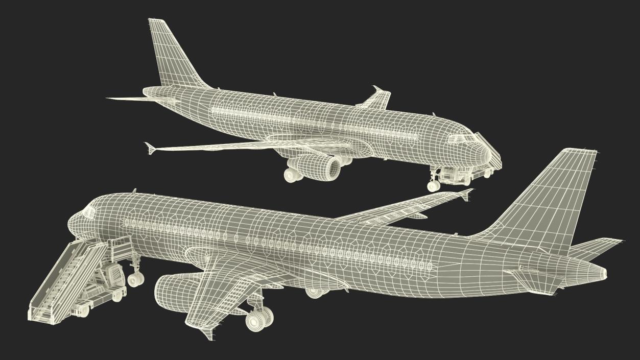 Airbus Plane with Passenger Boarding Stairs Car 3D