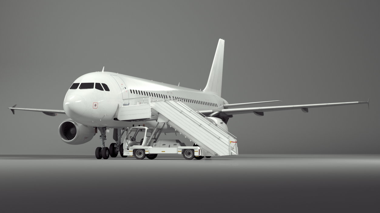 Airbus Plane with Passenger Boarding Stairs Car 3D