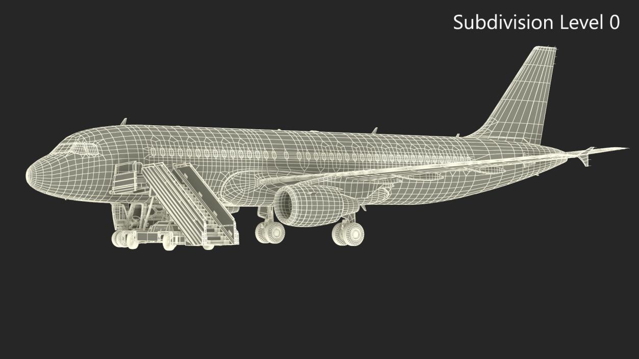 Airbus Plane with Passenger Boarding Stairs Car 3D