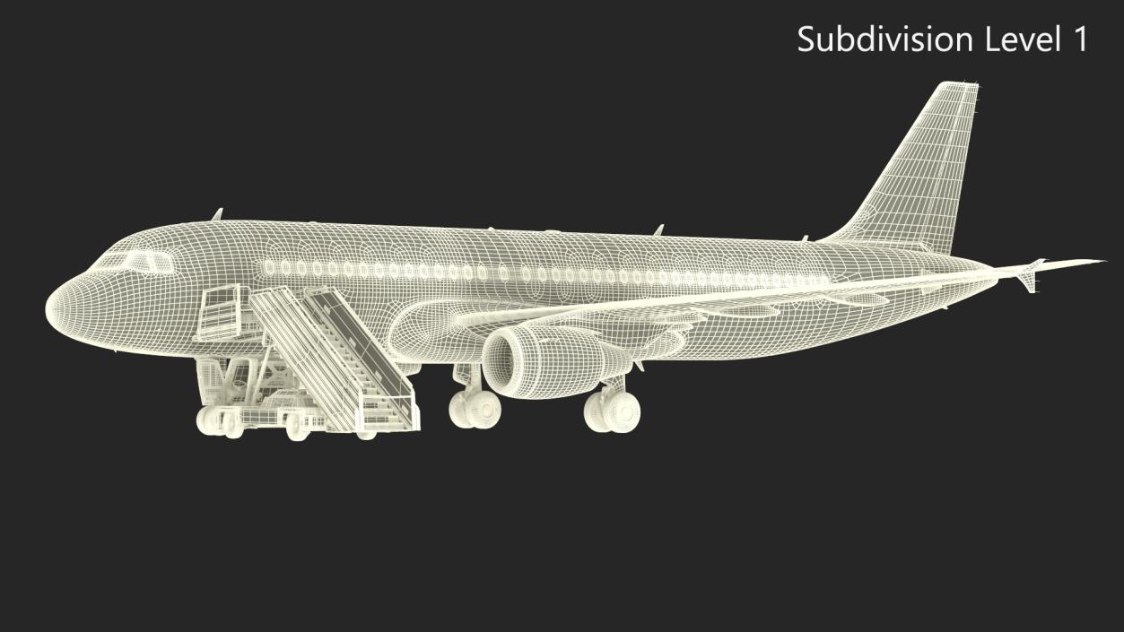 Airbus Plane with Passenger Boarding Stairs Car 3D