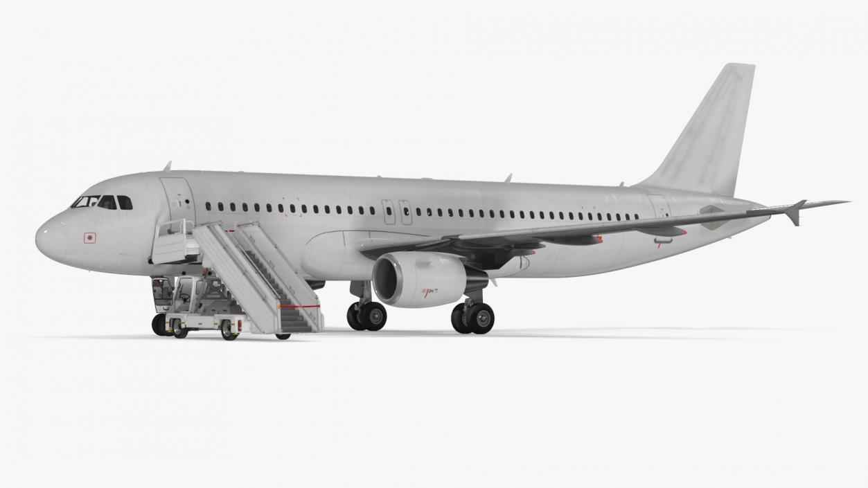 Airbus Plane with Passenger Boarding Stairs Car 3D