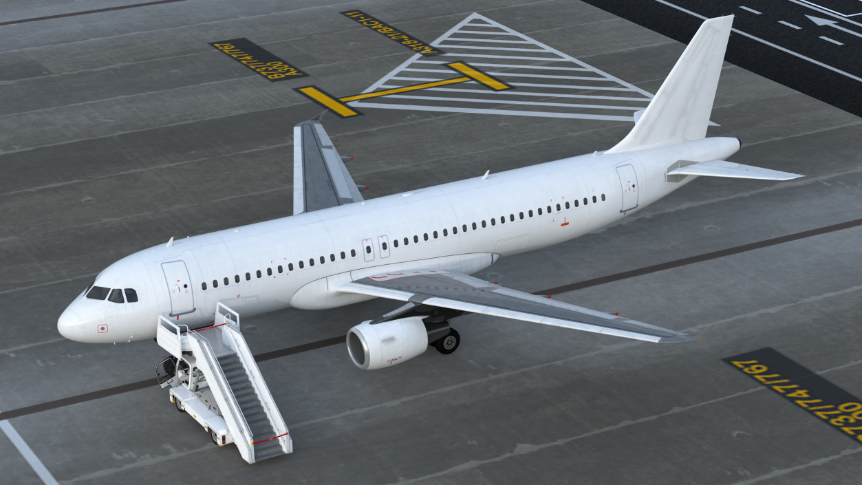 Airbus Plane with Passenger Boarding Stairs Car 3D